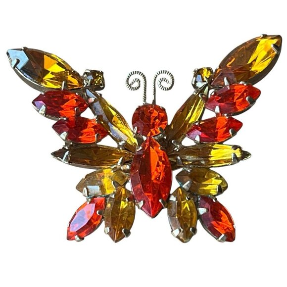 Juliana Jewelry - Vintage Verified Juliana Butterfly Orange Rhinestone Gold Tone Brooch Pin Fall